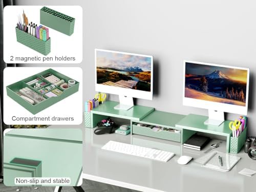 Spacrea Dual Monitor Stand Riser with Drawer and 2 Pen Holders - Image 4