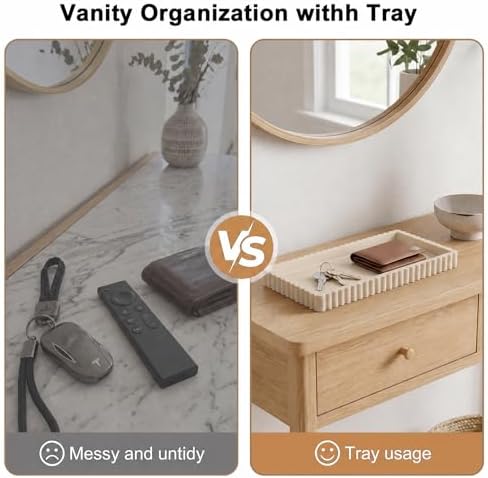 Bathroom Vanity Tray - 9.4''x3.9'' Silicone Bathroom Tray with Scalloped Edge, Counter Top Tray for Vanity Sink Countertop, Decorative Organizer for Cosmetics Jewelry, Rectangular, Beige - Image 4