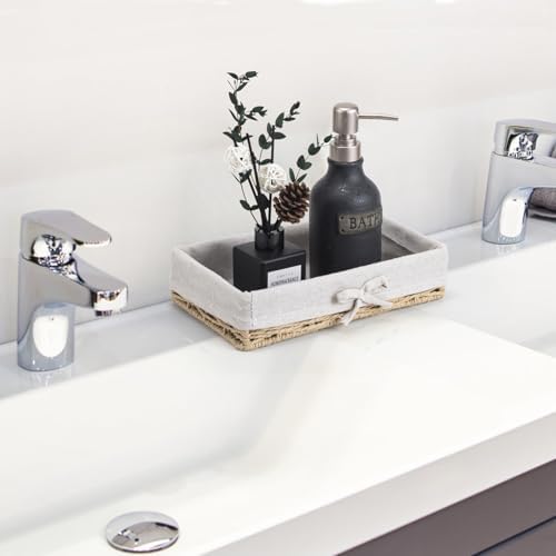 Bathroom Tray Wicker Toilet Paper Basket Toilet Tank Trays for Countertop Storage Behind Bathroom Tray Organizer Toilet Tank Top Basket Suitable for Any Home Décor Style (9.8x5.9x2.36 In, Beige) - Image 4