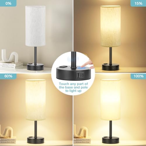 Fenmzee Turquoise Bedside Table Lamp, Dimmable Touch, USB A+C, AC Outlet - Image 2