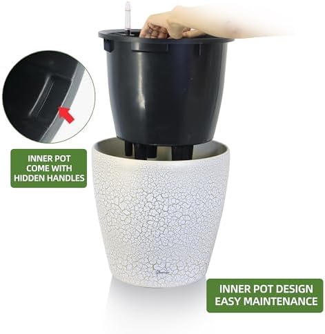 Dexceder 15x14 Self Watering Planter with Wheels (White Gold Crackle) - Image 4