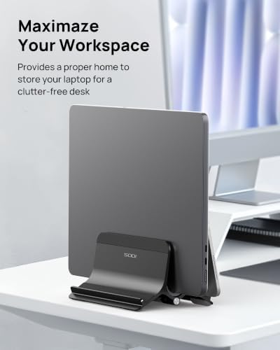 SODI Vertical Laptop Stand Holder for Desk Compatible with MacBook Air, MacBook Pro Stand Vertical Aluminum Up to 17 inch, Gravity Auto-Lock Cooling, 3-in-1 Space Saving Desk Organizer Accessories - Image 2