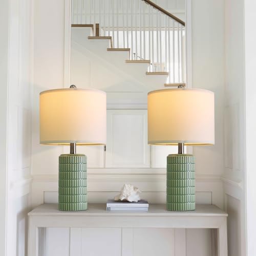 PoKat 20.75" Small Modern Ceramic Table Lamps Set of 2 for Bedroom, Green Bedside Lamps for Night Stands, Farmhouse House Decor Nightstand Table Lamps for Living Room End Table Green - Image 6