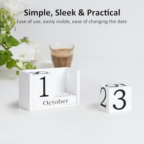 Wooden Block Calendar for Desk, Large Size Daily Desktop Perpetual Desk Calendar, Cute Date Display Desk Accessories for Home Office Decor, Teacher, Classroom, Reusable Yearly, White - Image 5