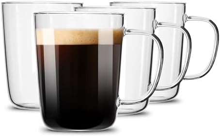 LUXU Glass Coffee Mugs, 17 oz Ice coffee cups,Large Beer Mugs Set of 4 by LUXU