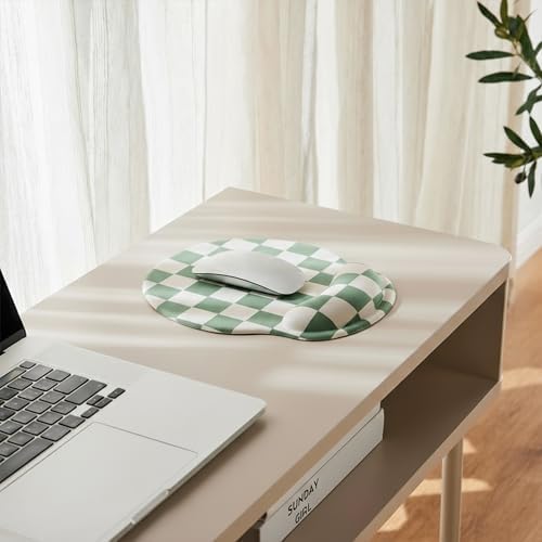 Ohocut Sage Green Checkered Mouse Pad with Gel Wrist Rest, Wrist Support, Ergonomic Desk Accessories for Women, Office Laptop Gaming Decor, Cute Aesthetic Trendy Check Design - Image 3