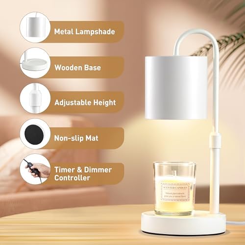 Briever Dimmable Candle Warmer Lamp with Timer, Height Adjustable Electric Candle Wax Warmer, Christmas Birthday Gifts for Women Mom, House Warming Gifts New Home Room Decor, White Solid Wood Base - Image 2