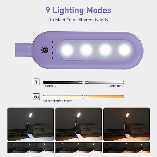 VAVOFO Rechargeable Book Light for Reading in Bed Kids, 7 LED Reading Light with 9-Level Warm Cool White Daylight, Eye Care Lamp with Power Indicator for Bookworms (Purple) - Image 3