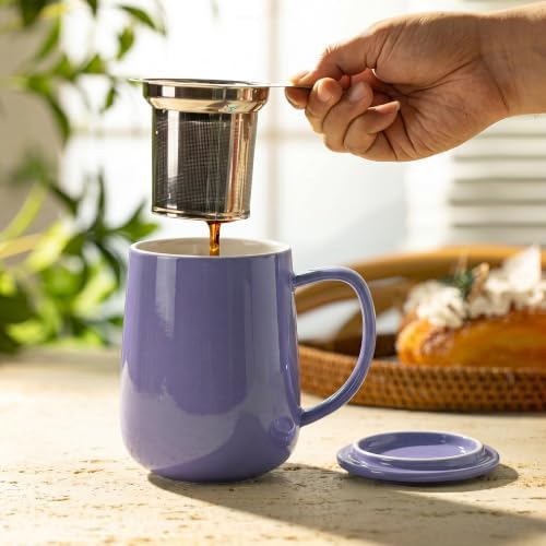 Sweese 20 oz Porcelain Tea Mug with Infuser and Lid, Purple Tea Cup - Image 3