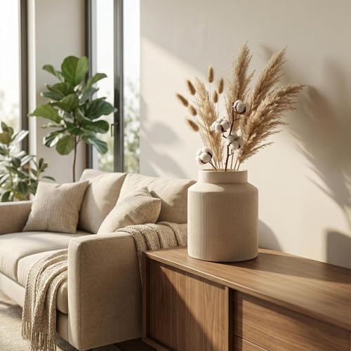 Rustic Terracotta Flower Vase, 7.5 Inch Aged Off-White Ceramic Pot for Dried Arrangements, Farmhouse Boho Centerpiece for Living Room, Entryway, Airbnb & Shelf Decor - Image 3