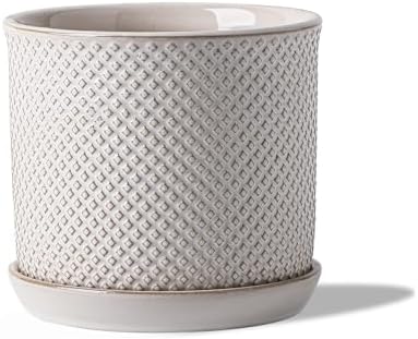 5.8 Inch Ceramic Planter with Drainage Hole & Bonded Saucer by Chubacoo