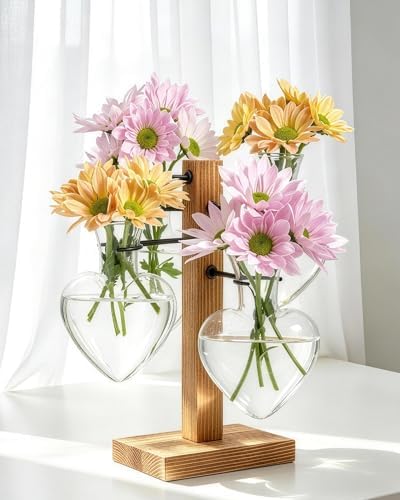 Plant Propagation Stations with Wood Stand, 4 Vases Love Shape - Image 4