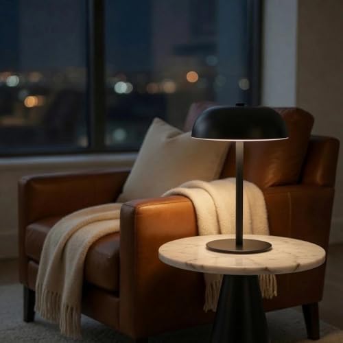 2 Pack Portable LED Mushroom Table Lamp, Metal Cordless Desk Night Light, Stepless Dimming Touch Lamp with 3 Colors for Bedroom Bedside Restaurant Bar, Black - Image 3