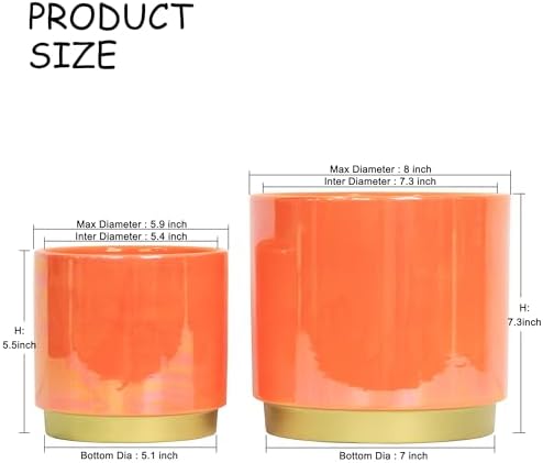 Gepege Peach Indoor Plant Pots for Plants, Ceramic Planter with Drainage Hole, 7.6 Inch +6 Inch 2pcs Succulent Orchid Flower Pot - Rainbow Pearl Glaze - Image 3