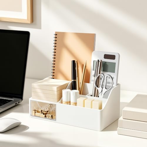 HBlife Acrylic Desk Organizer with Drawer, Pen & Pencil Holder, Multifunctional Desktop Caddy for Office Supply and Organization (White, 2 Pack) - Image 4