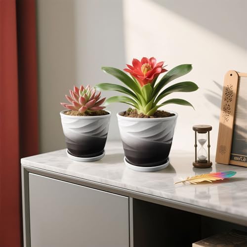 Ceramic Plant Pots, 6.7 + 5.5 Inch, Dark Gray+White - Image 2