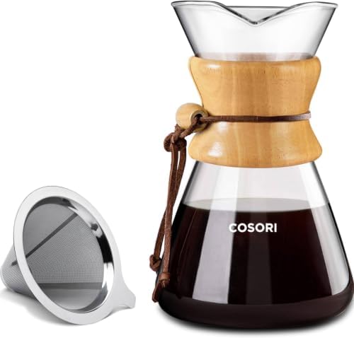 COSORI Pour Over Coffee Maker with Double Layer Stainless Steel Filter,8-Cup,34oz,Drip Coffee Maker,Coffee-Dripper Brewer,High Heat Resistant Carafe,also for Camping,Hiking,(Pack of 12) by Cosori