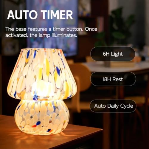 ULAROOM Cordless Mushroom Lamp-Modern Small Battery Operated Table Lamp with Timer for Home Decor,Aesthetic Glass Battery Powered Lamp for Bedroom/Kitchen/Living Room/Shelf Decor(White&Blue) - Image 3
