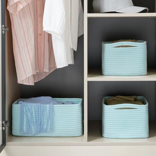 3 Pack Small Storage Baskets for Organizing, 11.8×7.8×5.1", Light Blue - Image 4