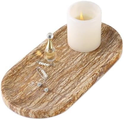 Koville Turkish Natural Marble Tray, 12"x6" Vanity Decorative Tray for Countertop Organizer, Catchall Tray for Perfume, Candles, Jewelry Dish by Koville