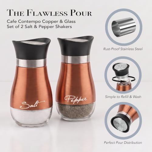 Circleware Cafe Contempo Elegant Glass Salt and Pepper Shakers Dispenser, Clear Bottom Jar Bottle Container with Stainless Steel Top, Perfect for Himalayan Seasoning Herbs Spices, 4.4 oz, Copper - Image 4