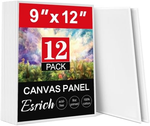 ESRICH 9x12 Canvas for Painting, 12 Pack Canvas Boards for Painting Cotton Primed Acid Free Blank Flat Canvas Panels for Oil Watercolor Acrylic Tempera Paint. by ESRICH