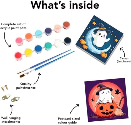 FQOVKYN 6 Pcs Framed Halloween Paint by Numbers Kits for Beginners, Ghosts Adults' Paint-by-Number Kits on Canvas, Easy Acrylic Oil Painting by Number for Gift Home Decor 8x8 inchs - Image 7