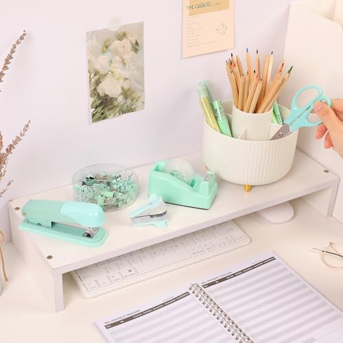SKYDUE Teal Office Supplies Set, Office Desk Accessories 10Pcs, Pencil Holder for Desk, Stapler, Tape Dispenser, Scissors, Clips and 1000pcs Staples, School Supplies for Teacher - Image 5