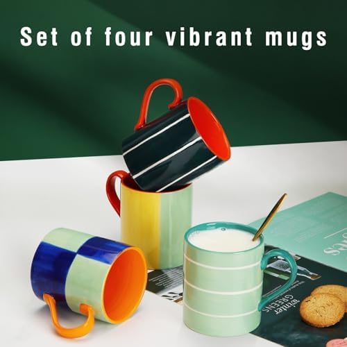 Koja Colorful Hand Painted Ceramic Mugs, 16 oz, Set of 4, Dishwasher Safe - Image 5