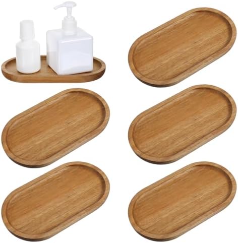 6 Pcs Small Acacia Wood Serving Trays Mini Wooden Platters Wooden Vanity Tray Dispenser Wood Counter Plates Bathroom Countertop Organizer Trays Coffee Bar Tray Appetizer Serving Board Snack Serve Boar by AojSup