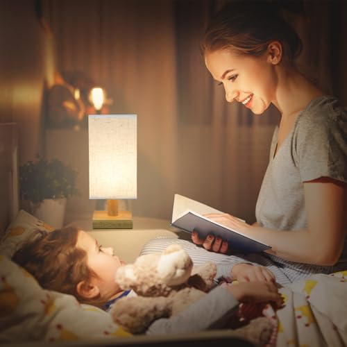 Small Bedside Table Lamp for Bedroom, Minimalist Nightstand Lamp with Square Fabric Linen Shade, Mini Cute Study Reading Desk Lamp Night Table Lamp for Living Room,Nursery, Home, Office,4.3in - Image 2