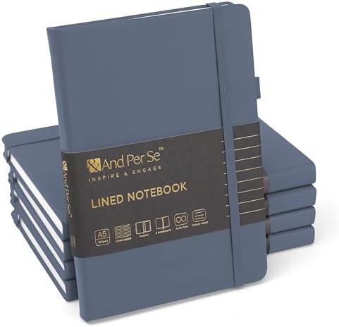 &And Per Se Lined Notebooks Bulk 5-Pack, A5 Hardcover Journal, 160 Pages 100gsm Thick Paper, Classroom Supplies for Students, Teachers, College Ruled Notebooks for School Office (Dark Blue) by AndPerSe