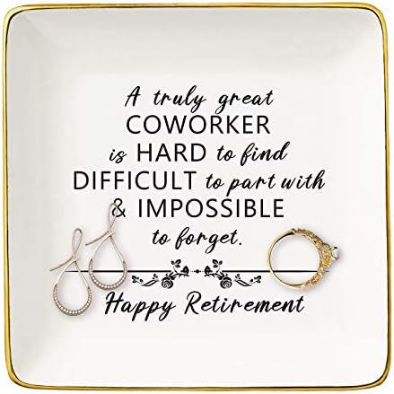 Happy Retirement Gifts for Women -Jewelry Holder Ring Dish Trinket Tray -Retirement Appreciation Gift for Mom Boss Co-workers,Teachers,Nurse,Friends,Wife,Sister -A Truly Great Coworker is Hard to Find by Topthink
