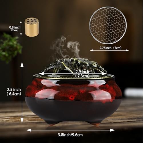 2 Pack Ceramic Incense Burner Holder Set – 9 Hole Incense Stick Holder with Coil Incense Holder & Burner Tray – Multi-Function Censer for Cones, Coil Incense, and Stick Incense (Fambe Blue+Fambe Red) - Image 2