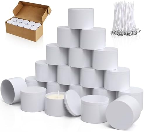 PCREGPAE 8OZ White Candle Tins Cans with Lids and Wicks for Making Candles by Unknown
