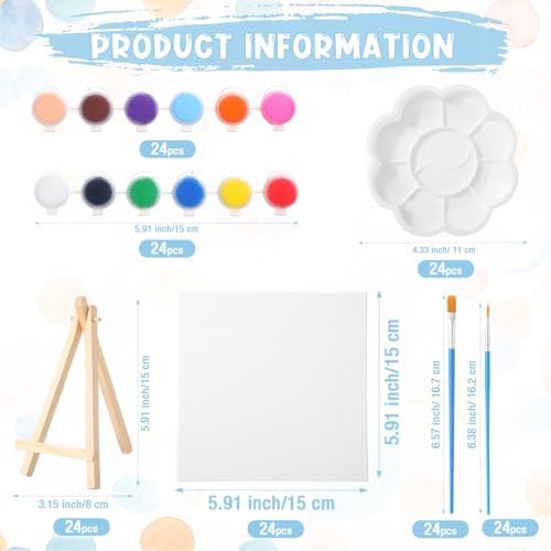 Qilery 24 Set 6 x 6 Inch Canvas Boards and Easel for Painting, Acrylic Paint Strips, Palettes, Brushes, Canvases Painting Kits for Kids Adults Artists Beginners Oil Acrylic Painting Party Favors - Image 2
