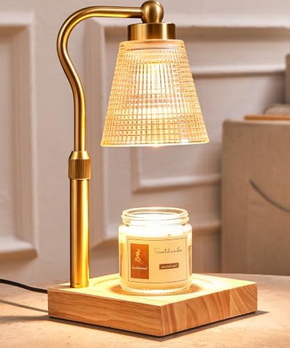 Height Adjustable Candle Warmer Lamp with Timer, 3 Dimmable Wax Melt Warmer, Birthday Gifts for Women Mom, House Warming Gifts New Home Decor, Candle Warmer for Jar Candles with 2 Bulbs，Gold-Amber by Sunfanie