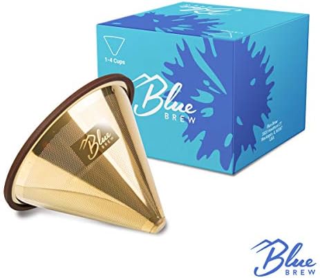BLUE BREW Pour Over Coffee Filter, Titanium Coated Stainless Steel Coffee Filter, Paperless & Reusable Pour Over Coffee Maker, Double-Layered Mesh Coffee Cone (1-4 Cups), BB1004 - Image 4