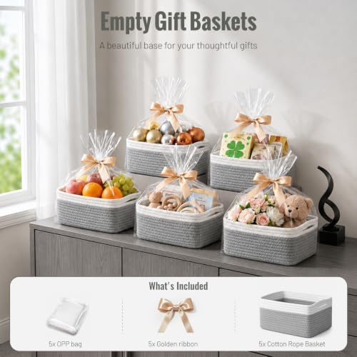 5 Pack Small Woven Storage Baskets for Shelves, Gift Baskets Empty - Image 6