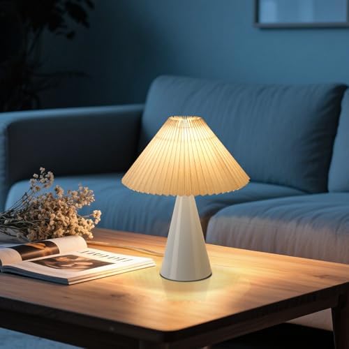 Ziqqeelam Light Blue Small Table Lamp, Cute Table Lamp, Pleated Table Lamp,Light Blue Bedroom Lamps for Nightstand, Small Scalloped Lamp Shade Table Lamps for Small Spaces for Bedroom,Living Room - Image 7