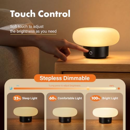 Cordless Table Lamp, Black Rechargeable Battery Operated Lamp - Image 3