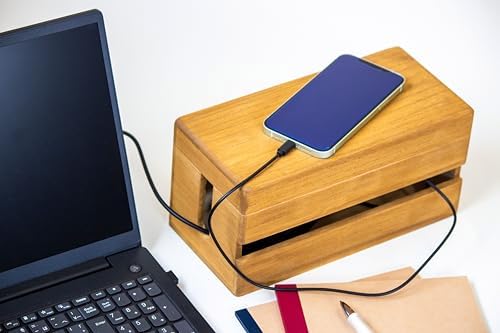 Paulownia Wood Cable Management Box – Handmade Cord Organizer for Power Strips, Chargers & Routers, Minimal Japanese Cable Storage, Made in Japan by Masuda - Image 6