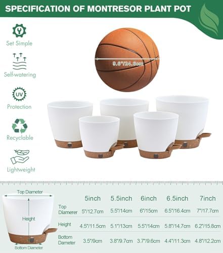 Self Watering Pots for Inoor/Ourdoor Plants 5/5.5/6/6.5/7" Plastic Planter - Image 5