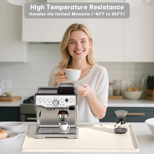 Rnivvi Silicone Coffee Mat, 12" x 19" Waterproof Raised Edge Coffee Bar Mats for Espresso Machine Station Accessories, Heat Resistant Dish Drying Pad for Kitchen Counter, Rubber Bar Decor Pad, Beige - Image 2