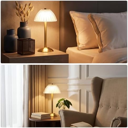 Liliful 4 Pcs Cordless Table Lamp LED Touch, Gold, Mushroom Style - Image 6