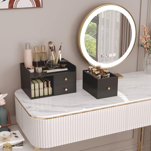 Bamboo Desk Organizer with Drawers,Wooden Desktop Storage (Black,3 Drawers) - Image 6