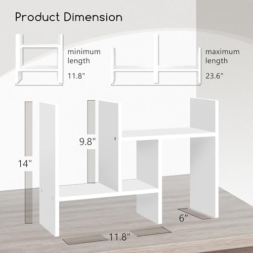 Jerry & Maggie Desktop Organizer Office Storage Rack Adjustable Wood Display Shelf Free Style Double H, Multi-Functional Mini Bookshelf for Desk Natural Stand (White) - Image 2