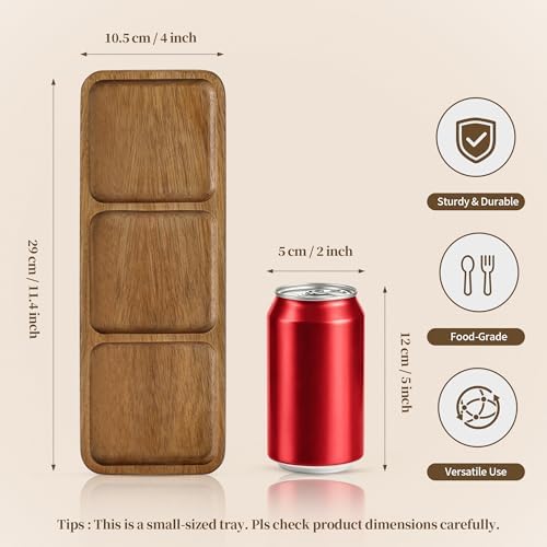 Small Wooden Tray | Acacia Wood Tray for Vanity, Bathroom Counter, Coffee Table & Toilet | Perfect for Jewelry, Key & Catch All | Mini Charcuterie Board Serving Platter (Rectangular 3-Compartment) - Image 2