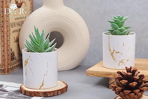 Der Rose 2 Pack Mini Fake Succulents Gold Accent Pots for Office Desk Decor - Image 5