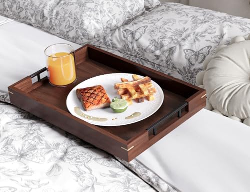 Fibogollo Set of 2 Walnut Wood Serving Trays with Metal Handles - Image 3